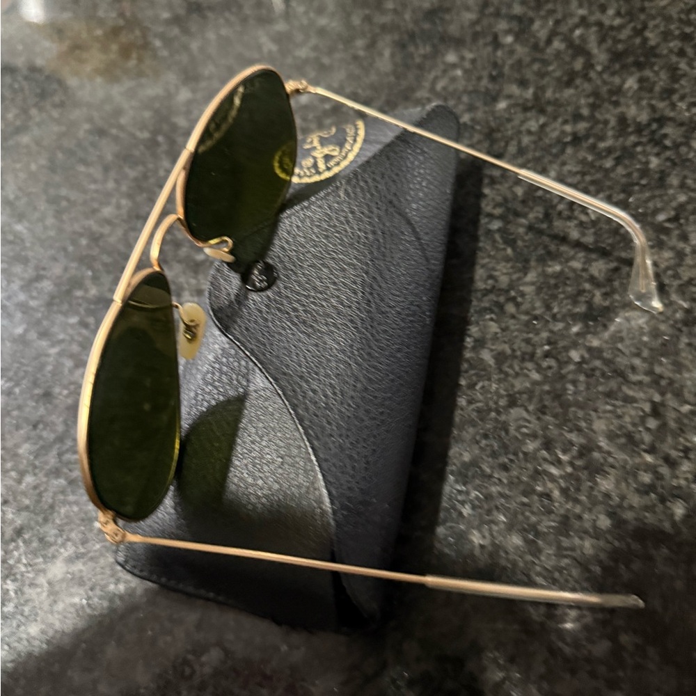 Ray-Ban Gold Frame Sunglasses with Reflective Blue Lenses - Picture 2 of 2